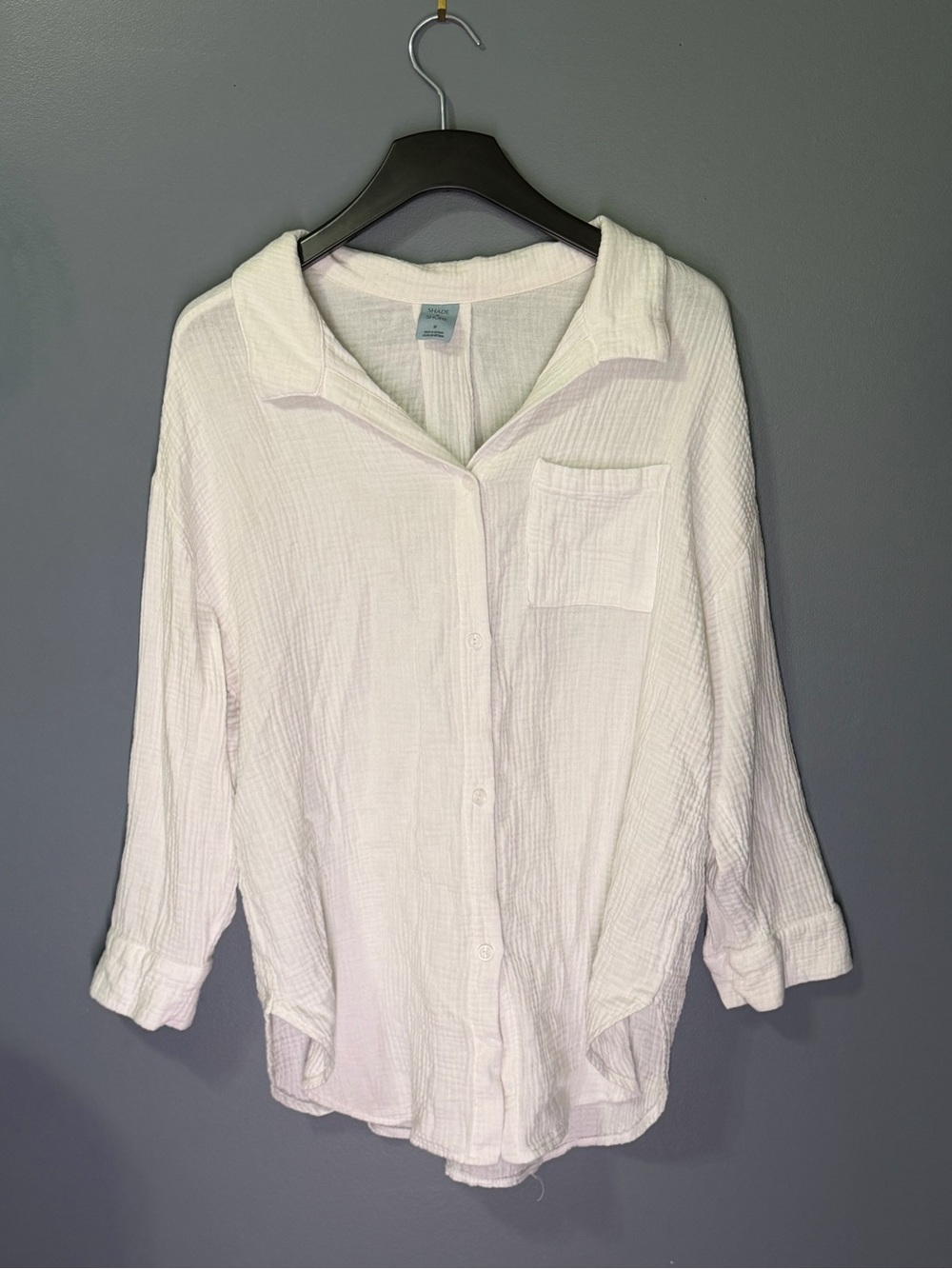 Shade & Shore White Cotton Gauze Button-Front Shirt